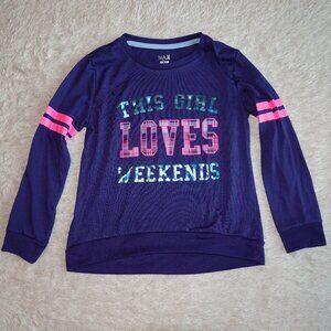 Girls Medium 7/8 Max & Olivia Long Sleeve Pajama Top This Girl Loves Weekends
